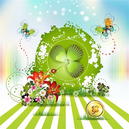 simsearch:400-05894214,k - St. Patrick's Day card design with flowers, butterflies and clover Stock Photo - Budget Royalty-Free & Subscription, Code: 400-04324460