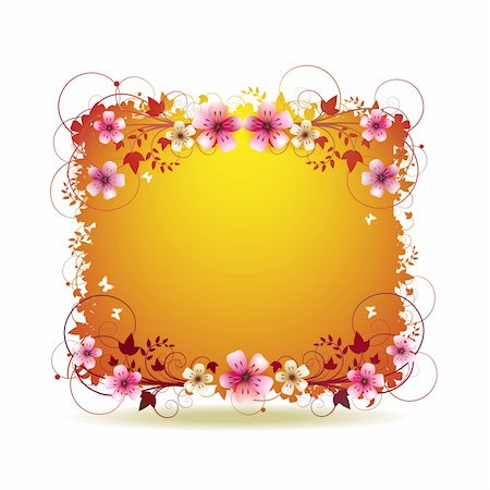 simsearch:400-06170897,k - Orange background with flowers and butterflies isolated on white Photographie de stock - Aubaine LD & Abonnement, Code: 400-04324495