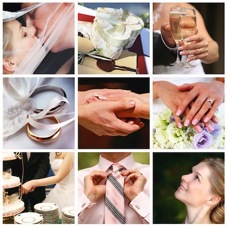 Collage of nine wedding photos in gentle - blue tone Stock Photo - Budget Royalty-Free & Subscription, Code: 400-04324533