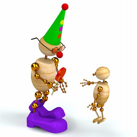 simsearch:400-04848742,k - 3d wood man as a clown with kid Stock Photo - Budget Royalty-Free & Subscription, Code: 400-04324544