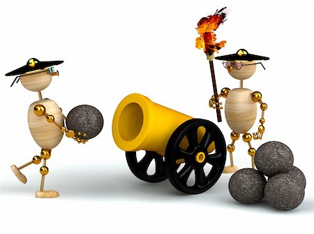 3d wood mans with a gold cannon isolated Stock Photo - Budget Royalty-Free & Subscription, Code: 400-04324546