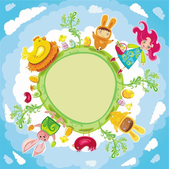 Happy Easter green round card Stock Photo - Royalty-Free, Artist: dianka, Image code: 400-04324963