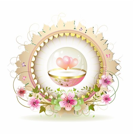 simsearch:400-04783303,k - Circular floral frame with hearts in glass globe and gold decoration for Valentine's day Foto de stock - Super Valor sin royalties y Suscripción, Código: 400-04325079