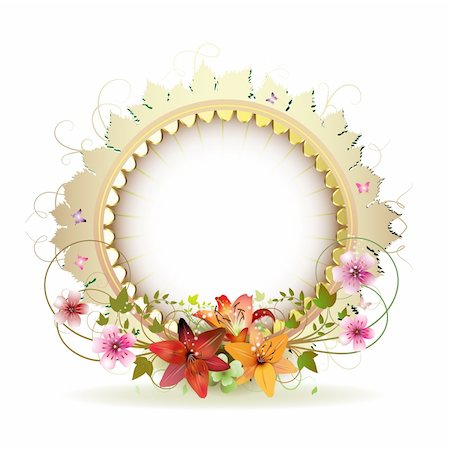 floral vector retro banner green - Circular floral frame with lilies and gold decoration Stock Photo - Budget Royalty-Free & Subscription, Code: 400-04325081