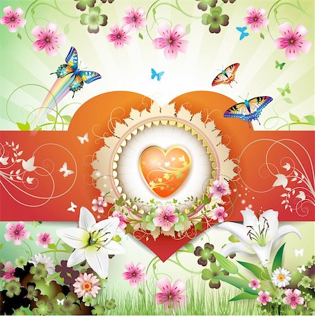 simsearch:400-05894205,k - Valentine's day card. Heart and butterflies over springtime background Stock Photo - Budget Royalty-Free & Subscription, Code: 400-04325082