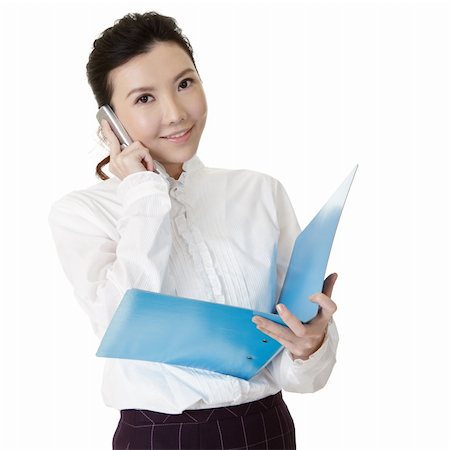 simsearch:400-04255437,k - Young business woman talking on cellphone and holding document with smiling face. Foto de stock - Super Valor sin royalties y Suscripción, Código: 400-04325120