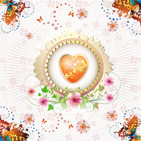 simsearch:400-05894204,k - Valentine's day card. Heart and butterflies over springtime background Photographie de stock - Aubaine LD & Abonnement, Code: 400-04325264