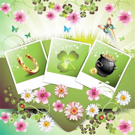 simsearch:400-05894214,k - St. Patrick's Day card design. with flowers, butterflies and photos Stock Photo - Budget Royalty-Free & Subscription, Code: 400-04325296