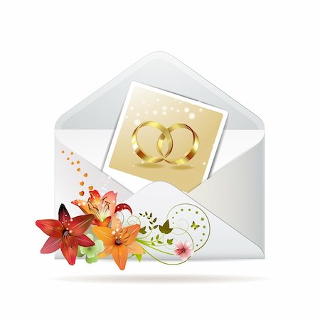 simsearch:628-05817842,k - Envelope with photo of two wedding ring, isolated on white background Photographie de stock - Aubaine LD & Abonnement, Code: 400-04325310