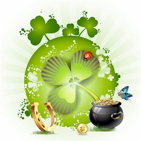 St. Patrick's Day card design with butterfly and clover Stock Photo - Budget Royalty-Free & Subscription, Code: 400-04325365