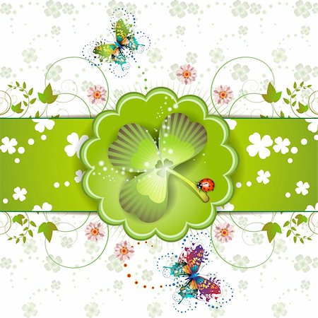 simsearch:400-05894214,k - St. Patrick's Day card design with butterflies, clover and ladybug Stock Photo - Budget Royalty-Free & Subscription, Code: 400-04325457