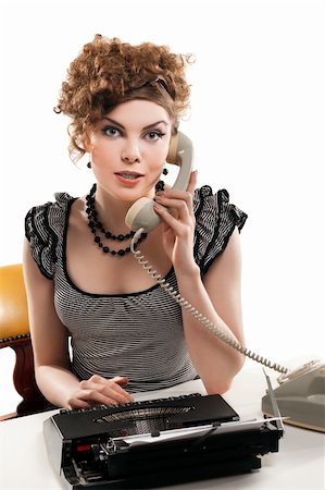 Businesswoman taking telephone call in office , on white background Stockbilder - Microstock & Abonnement, Bildnummer: 400-04325467