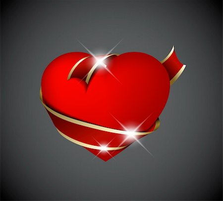 simsearch:400-04480877,k - Red heart with red ribbon - Valentines decoration Foto de stock - Royalty-Free Super Valor e Assinatura, Número: 400-04325485