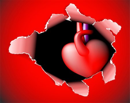 paper torn curl - Red paper card with deep hole and heart - valentines day theme Stock Photo - Budget Royalty-Free & Subscription, Code: 400-04325486