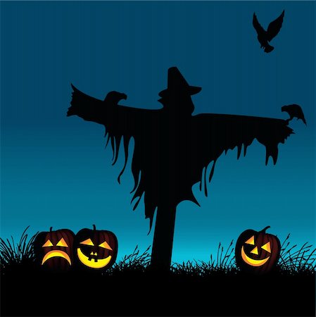 vector illustration of halloween pumpkins and a scarecrow Stock Photo - Budget Royalty-Free & Subscription, Code: 400-04325602