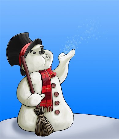 simsearch:400-04157187,k - snowman with a broom blowing some snowflakes to the air Stockbilder - Microstock & Abonnement, Bildnummer: 400-04325729