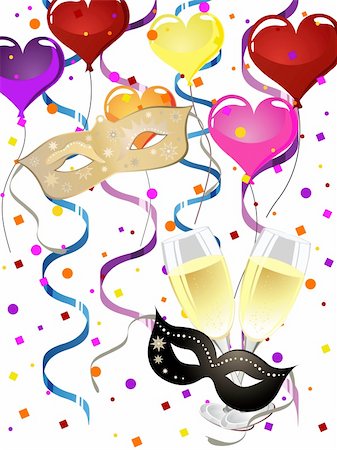 simsearch:400-04745515,k - vector 10 eps illustration of venetian masks glasses with wine and balloons on a colorful background Foto de stock - Super Valor sin royalties y Suscripción, Código: 400-04325743