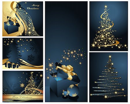 Merry Christmas and Happy New Year collection gold and blue Stock Photo - Budget Royalty-Free & Subscription, Code: 400-04326586