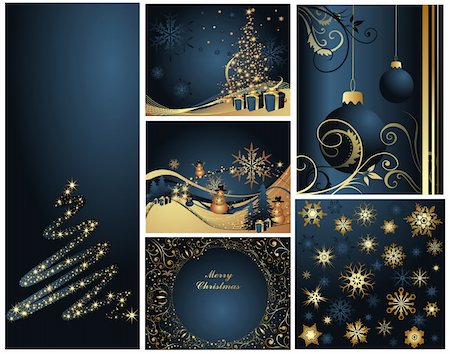 simsearch:400-04323821,k - Merry Christmas and Happy New Year collection gold and blue Stock Photo - Budget Royalty-Free & Subscription, Code: 400-04326588