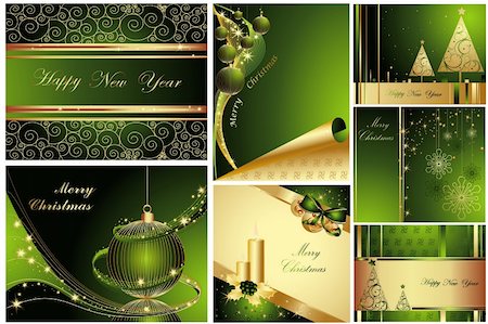 simsearch:400-04323821,k - Merry Christmas and Happy New Year collection gold and green Stock Photo - Budget Royalty-Free & Subscription, Code: 400-04326640