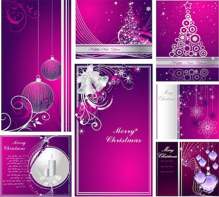 Merry Christmas and Happy New Year silver and violet  collection Stock Photo - Budget Royalty-Free & Subscription, Code: 400-04326693