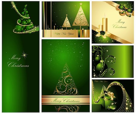 Merry Christmas and Happy New Year collection gold and green Stock Photo - Budget Royalty-Free & Subscription, Code: 400-04326709