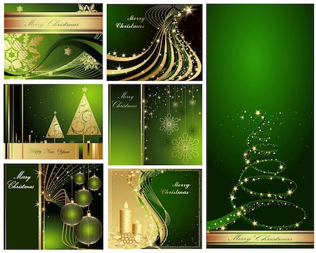 simsearch:400-04323821,k - Merry Christmas and Happy New Year collection gold and green Stock Photo - Budget Royalty-Free & Subscription, Code: 400-04326716