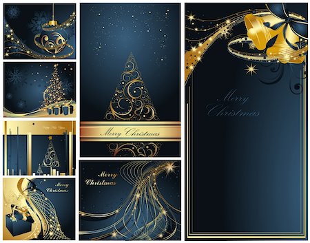 simsearch:400-04323821,k - Merry Christmas and Happy New Year collection gold and blue Stock Photo - Budget Royalty-Free & Subscription, Code: 400-04326727