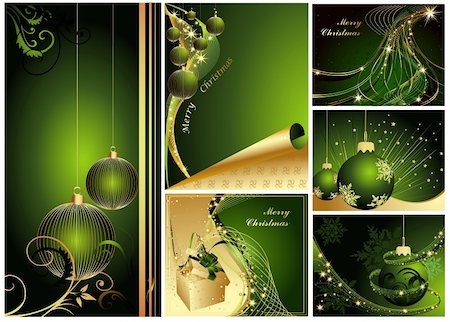 simsearch:400-05290156,k - Merry Christmas and Happy New Year collection gold and green Stock Photo - Budget Royalty-Free & Subscription, Code: 400-04326722