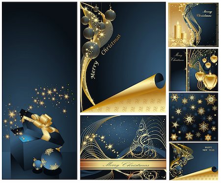 simsearch:400-04323821,k - Merry Christmas and Happy New Year collection gold and blue Stock Photo - Budget Royalty-Free & Subscription, Code: 400-04326734