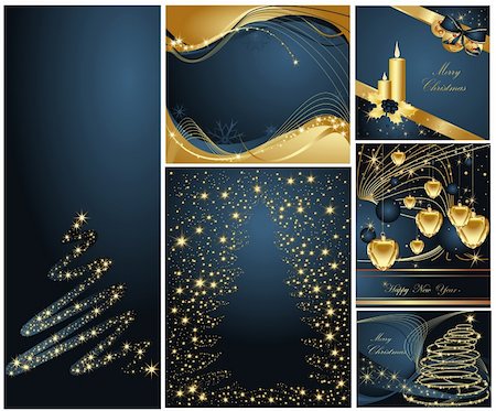 Merry Christmas and Happy New Year collection gold and blue Stock Photo - Budget Royalty-Free & Subscription, Code: 400-04326731
