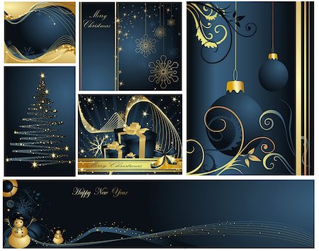 simsearch:400-05290156,k - Merry Christmas and Happy New Year collection gold and blue Stock Photo - Budget Royalty-Free & Subscription, Code: 400-04326732