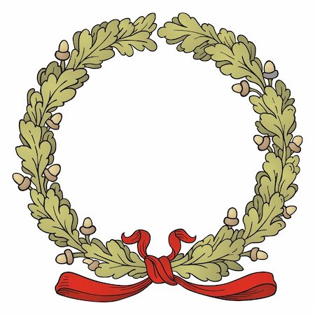 red ribbon and plant - Oak Wreath vector Foto de stock - Super Valor sin royalties y Suscripción, Código: 400-04326877