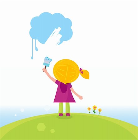 sky to paint cartoon - Cute child painting blue cloud. Vector Illustration. Stock Photo - Budget Royalty-Free & Subscription, Code: 400-04326951