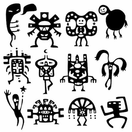 Collection of cartoon funny shamans and spirits silhouettes Stock Photo - Budget Royalty-Free & Subscription, Code: 400-04327339