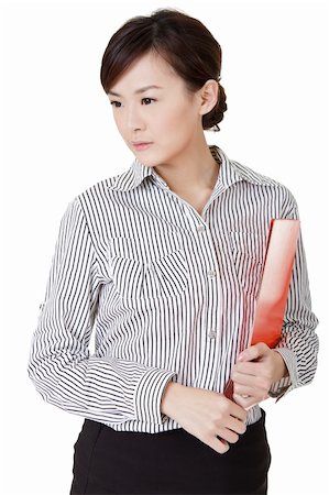 Worried secretary of Asian woman, closeup portrait on white. Stock Photo - Budget Royalty-Free & Subscription, Code: 400-04327623