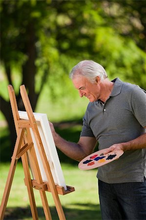 painter palette photography - Senior man painting in the garden Stock Photo - Budget Royalty-Free & Subscription, Code: 400-04327709