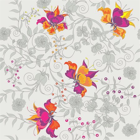 simsearch:400-04406888,k - Decorative seamless grey background with bright flower pattern. Photographie de stock - Aubaine LD & Abonnement, Code: 400-04327811