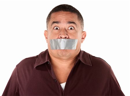 Worried Hispanic man with duct tape over his mouth Stock Photo - Budget Royalty-Free & Subscription, Code: 400-04328025