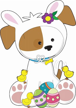 simsearch:400-06798041,k - A cute puppy dressed like an Easter Bunny with little chicks and Easter eggs by its feet Foto de stock - Super Valor sin royalties y Suscripción, Código: 400-04328978