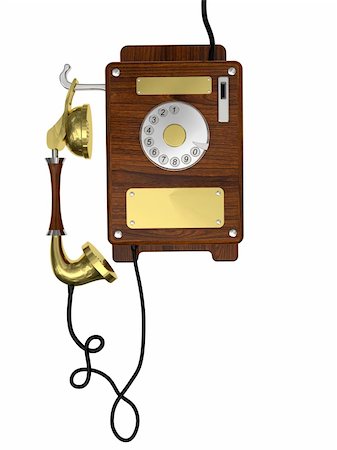simsearch:400-07222578,k - Old style wooden phone rendered on white background Foto de stock - Super Valor sin royalties y Suscripción, Código: 400-04329322