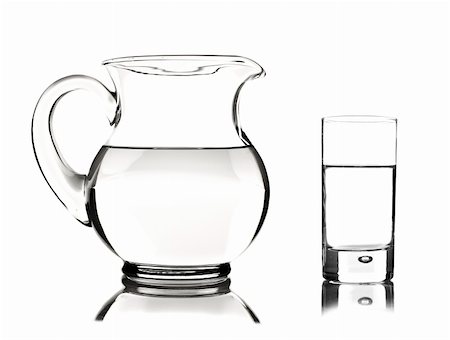 simsearch:400-03968646,k - Glass and glass pitcher on white background with space for text Stock Photo - Budget Royalty-Free & Subscription, Code: 400-04329442