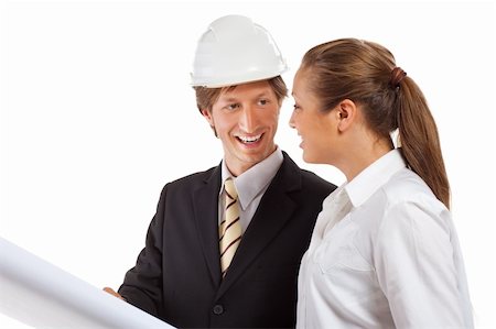 shirt technical sketch - An architect wearing a hard hat and co-worker reviewing blueprints Stock Photo - Budget Royalty-Free & Subscription, Code: 400-04329581