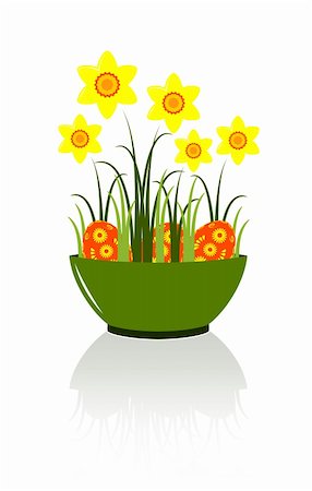 daffodil flower - vector daffodils and easter eggs in bowl, Adobe Illustrator 8 format Stock Photo - Budget Royalty-Free & Subscription, Code: 400-04329718