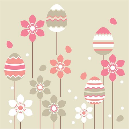 pastel spring pattern - Growing pink easter eggs and stylized flowers Stock Photo - Budget Royalty-Free & Subscription, Code: 400-04329901