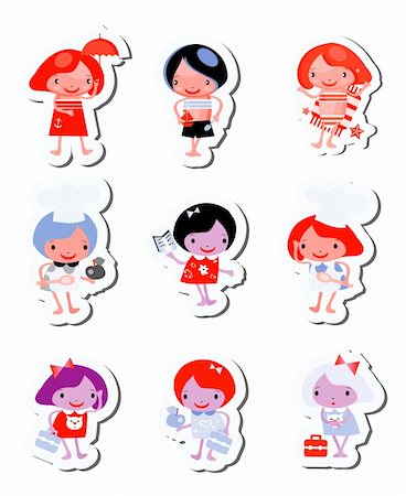 Happy kids icons sticker set cook study relax play Stock Photo - Budget Royalty-Free & Subscription, Code: 400-04320025