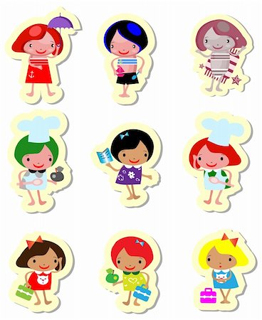 Happy kids icons sticker set cook study relax play Stock Photo - Budget Royalty-Free & Subscription, Code: 400-04320027