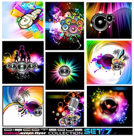 simsearch:400-08530618,k - 9 Abstract Music Backgrounds for Discoteque Flyer with a lot of design elements - Set 7 Foto de stock - Royalty-Free Super Valor e Assinatura, Número: 400-04320042