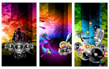 simsearch:400-04286082,k - Set of 3 Music Party Disco Flyer with Exceptional Glow of lights Photographie de stock - Aubaine LD & Abonnement, Code: 400-04320079