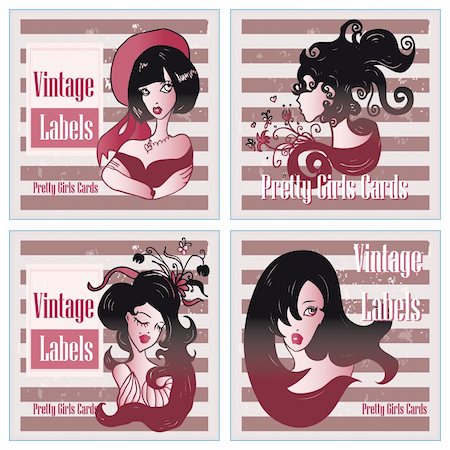 flower border design of rose - Vector vintage labels set with pretty cartoon girls and flowers Stock Photo - Budget Royalty-Free & Subscription, Code: 400-04320117